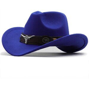 Unisex Purple 100% Polyester Bull Skull Band Classic Fedora Felt Cowboy Hat
